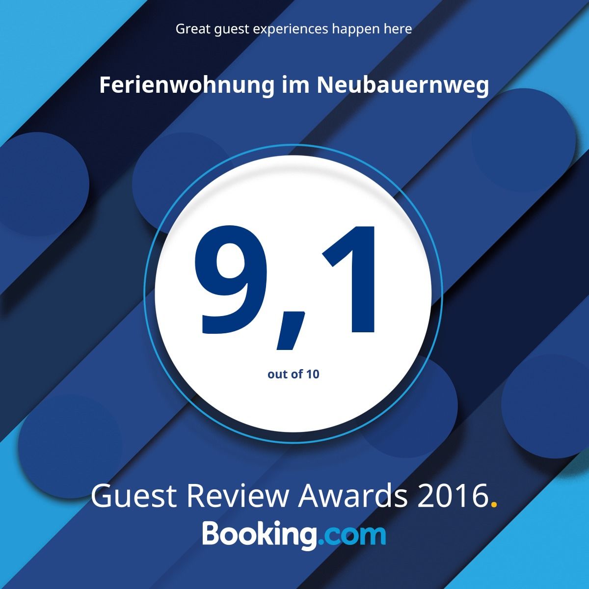 Guest Review Awards 2016 booking.com 9,1